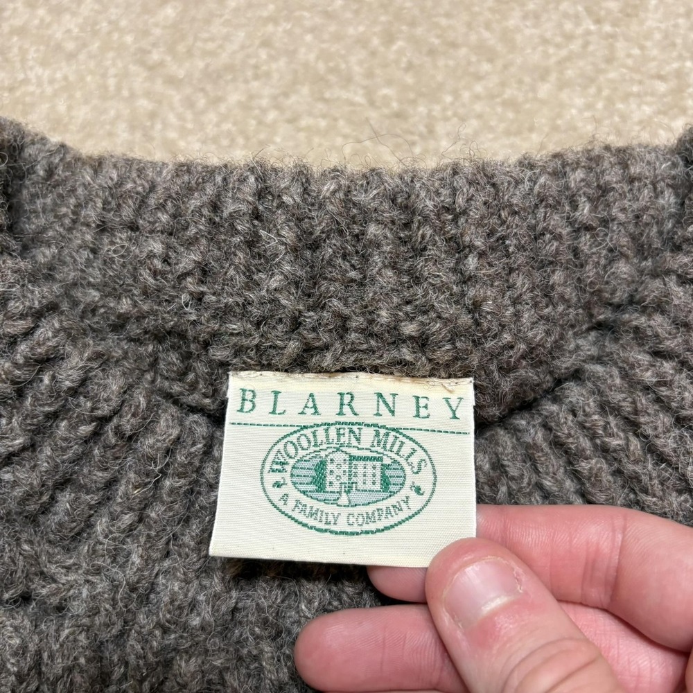 Vtg Blarney Woollen Mills Sweater Medium Brown Wool Cable Knit Aran Fisherman - Picture 2 of 7